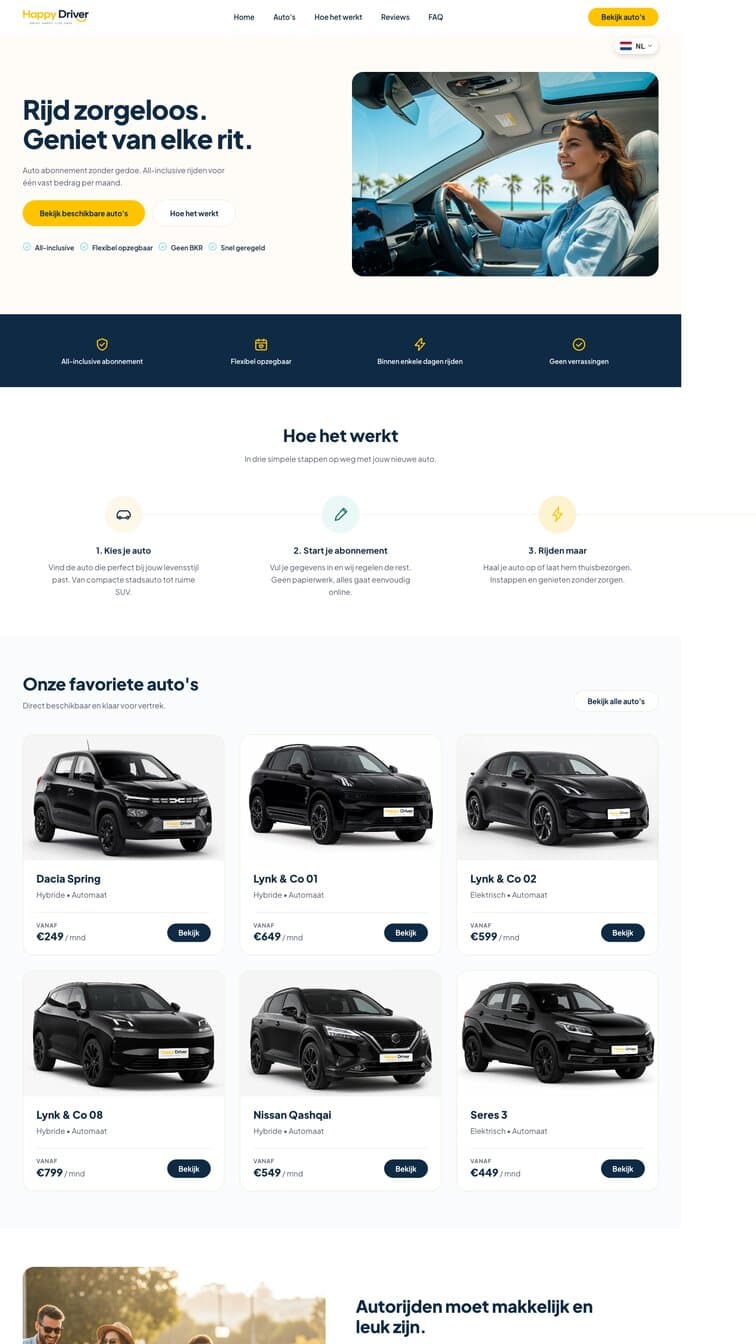 Website die wij bouwden voor Happy Driver