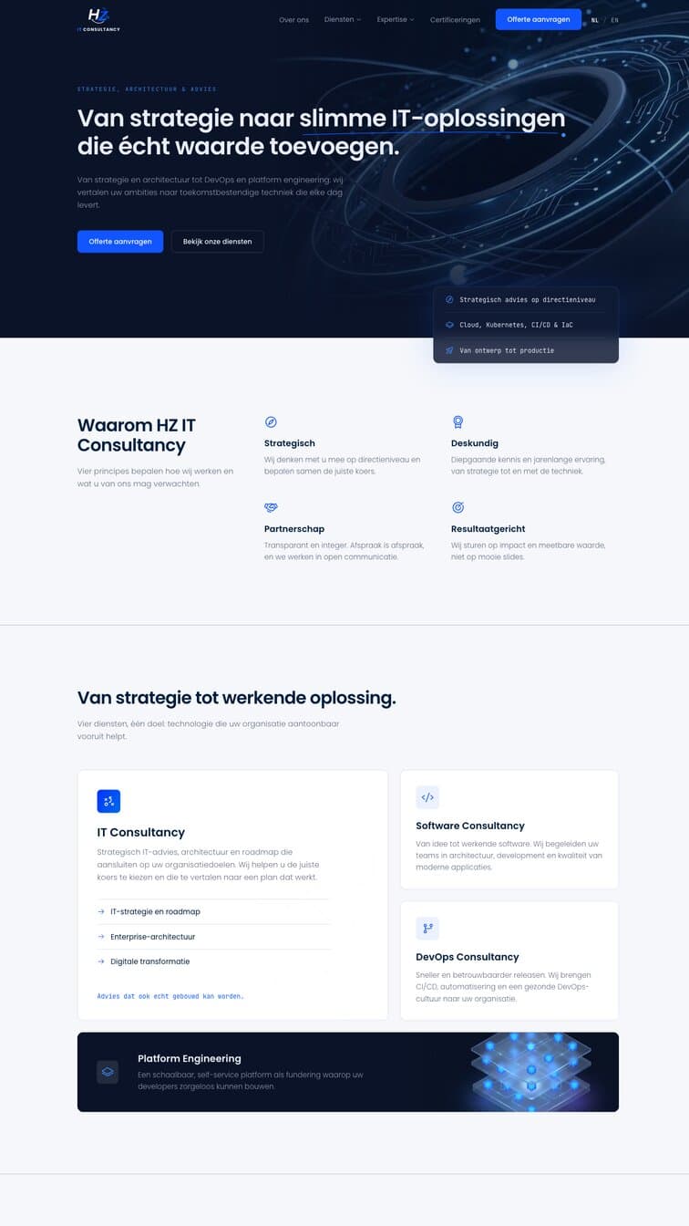 Website die wij bouwden voor HZ IT