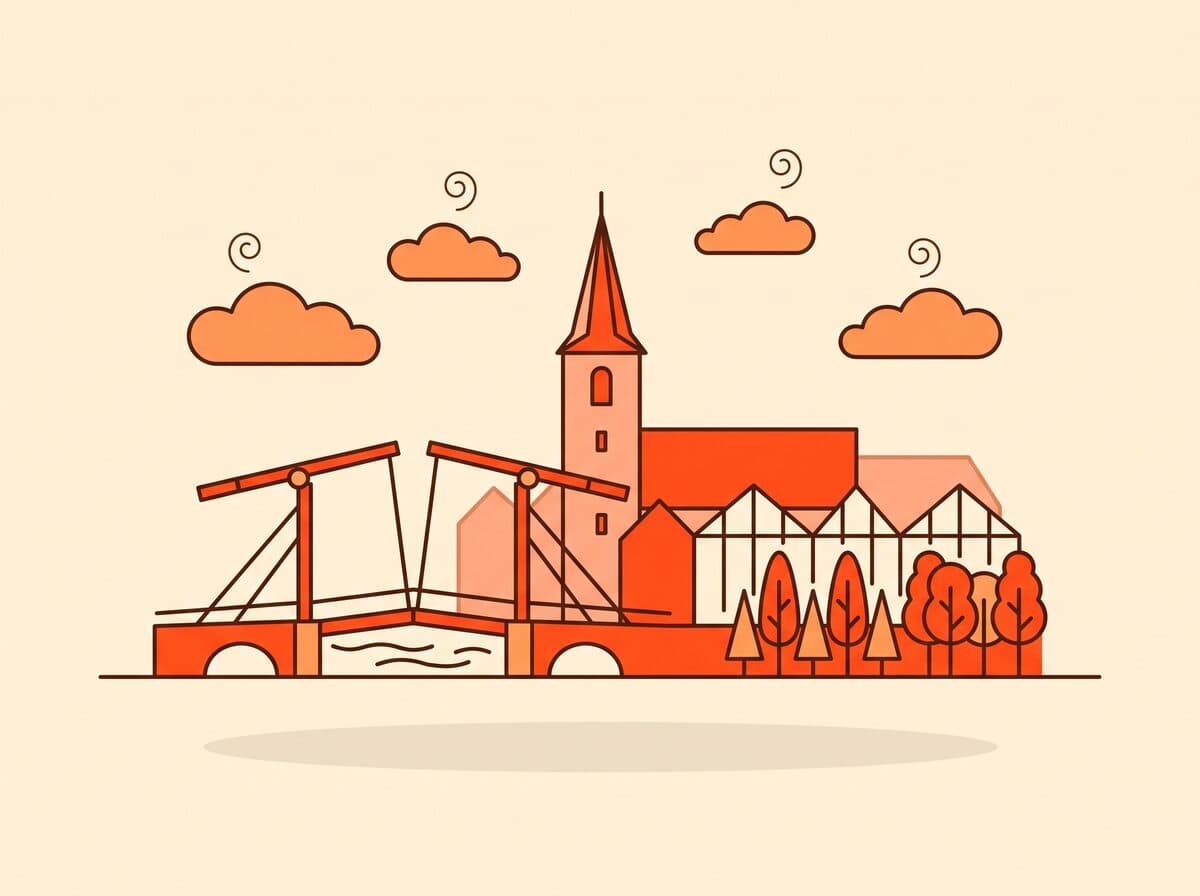 Illustratie van de poldermolens van de Aarlanderveense molenviergang bij Alphen aan den Rijn