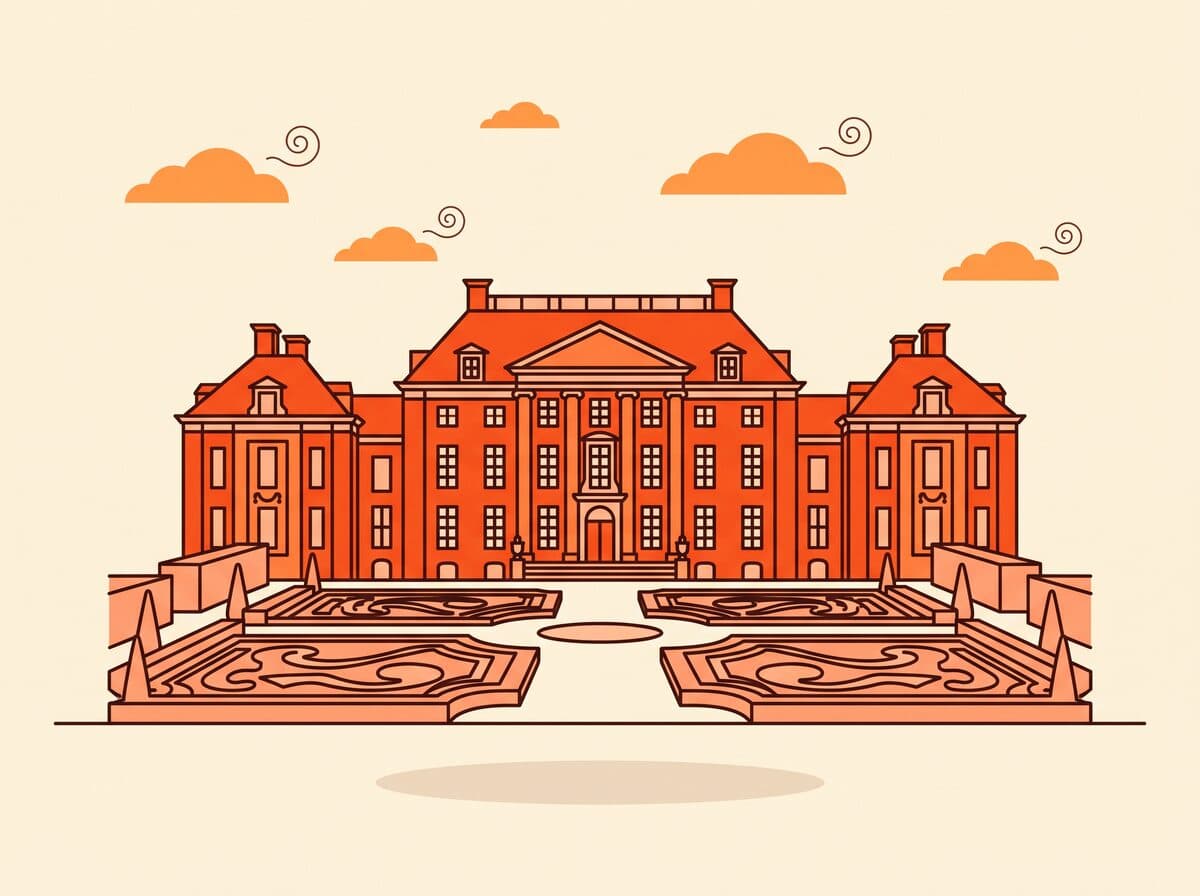 Illustratie van Paleis Het Loo met de tuinen bij Apeldoorn