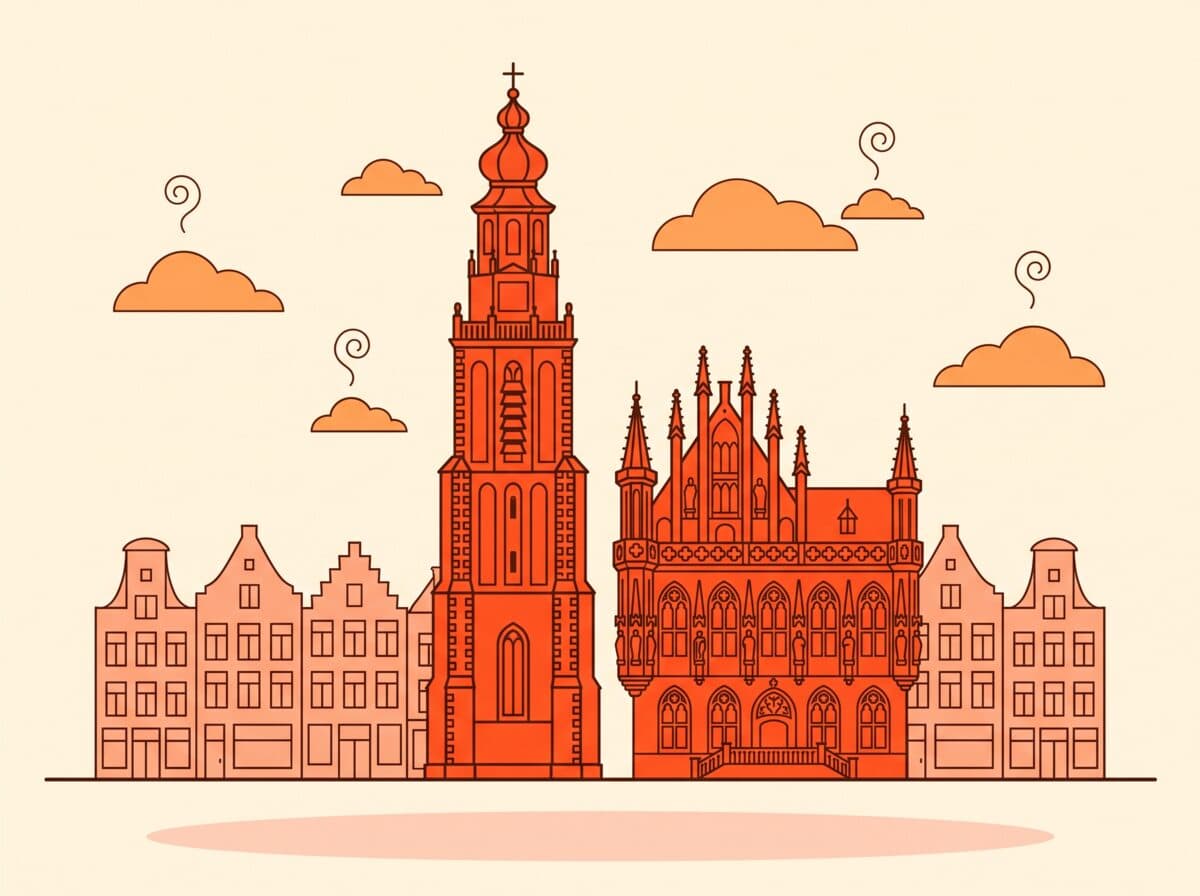 Illustratie van de Lange Jan, de abdijtoren van Middelburg
