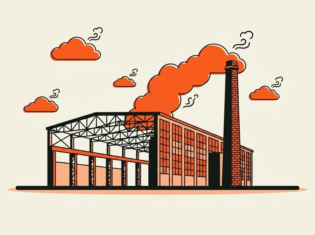 Illustratie van de LocHal en een textielfabriek met schoorsteen in Tilburg