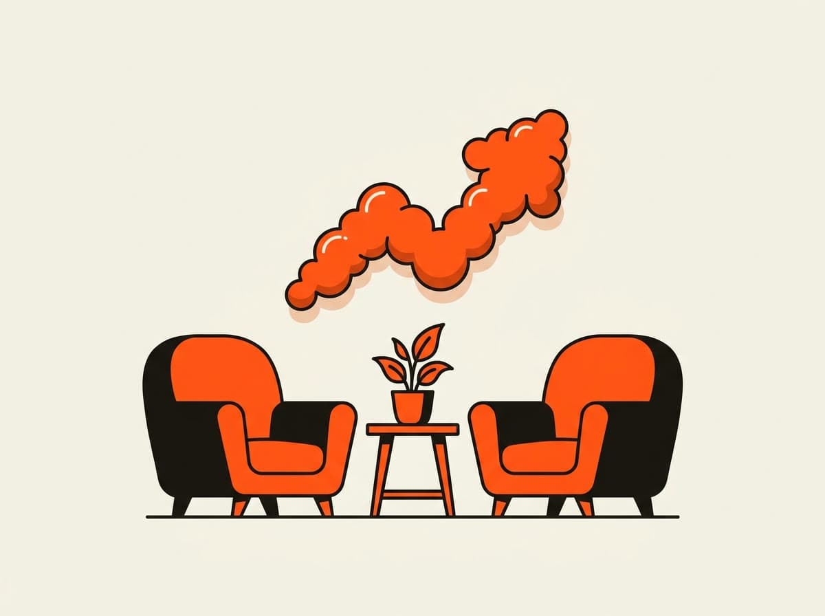 Illustratie van twee fauteuils tegenover elkaar met een groeiende plant