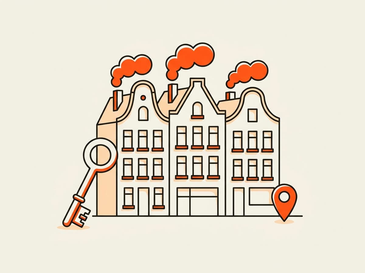 Illustratie van Hollandse grachtenpanden met een huissleutel