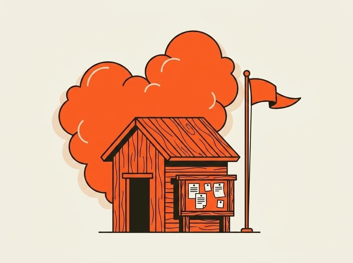 Illustratie van een clubvlag wapperend boven een clubhuis met kantine