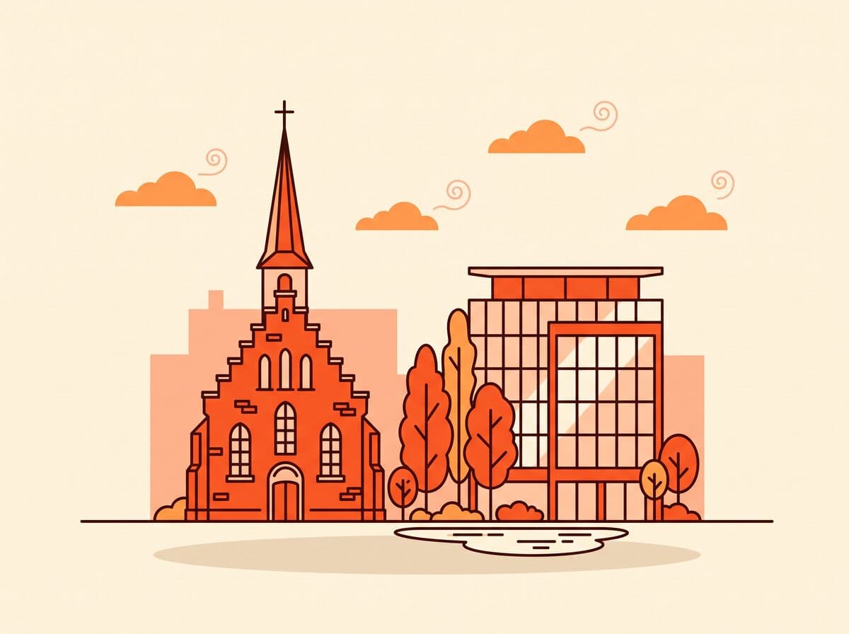 Illustratie van het raadhuis van Amstelveen bij het Stadshart