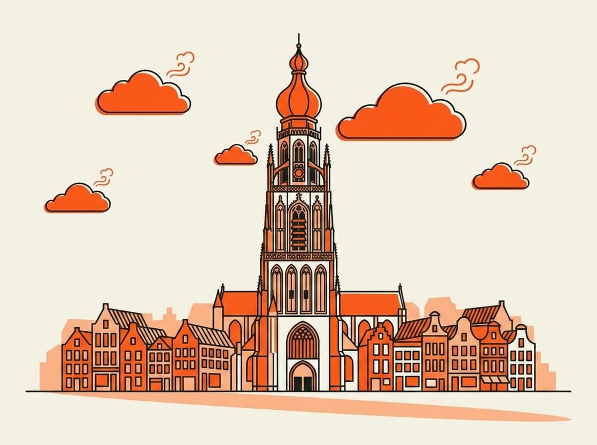 Illustratie van de toren van de Grote Kerk van Breda