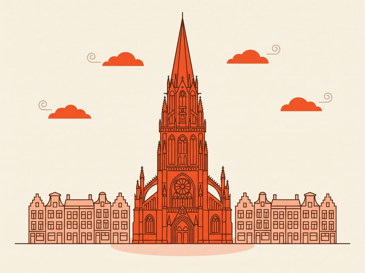 Illustratie van de Sint-Janskathedraal boven de Bossche binnenstad