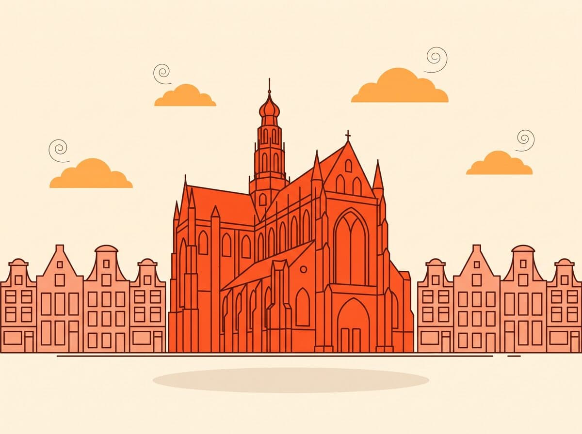 Illustratie van de Sint-Bavokerk aan de Grote Markt in Haarlem