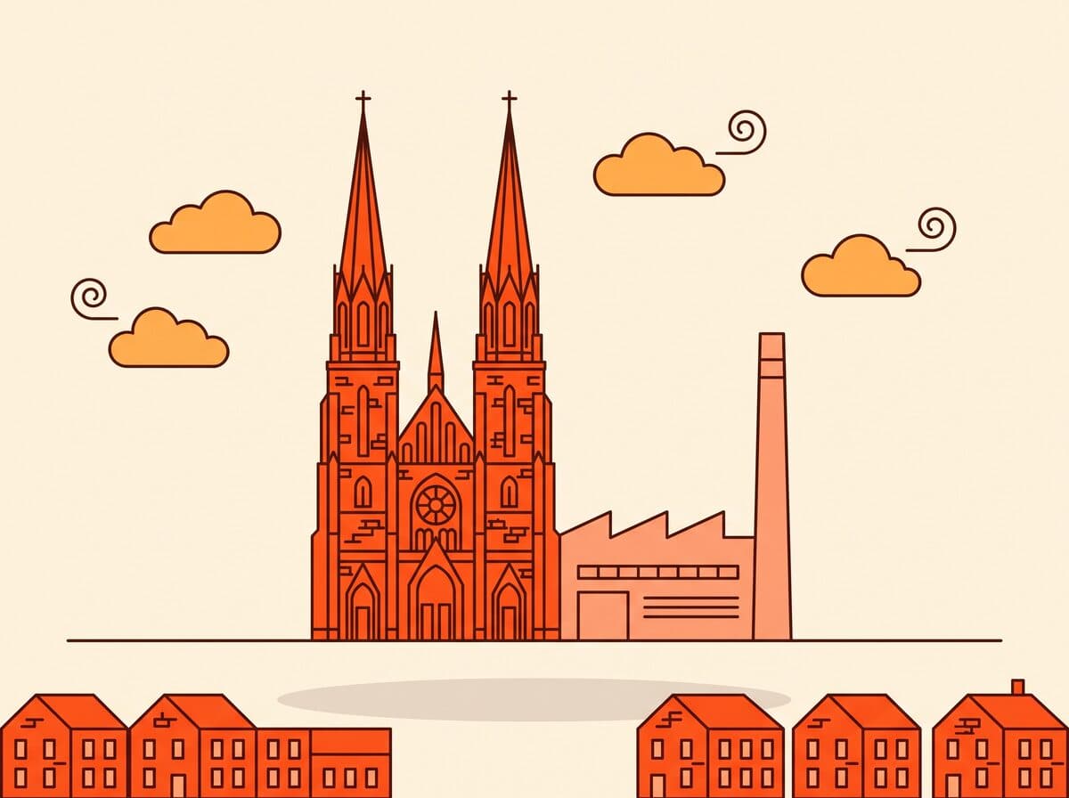 Illustratie van de Lambertusbasiliek aan de Markt in Hengelo