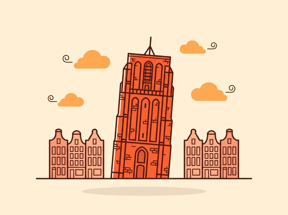 Illustratie van de Oldehove, de scheve toren van Leeuwarden