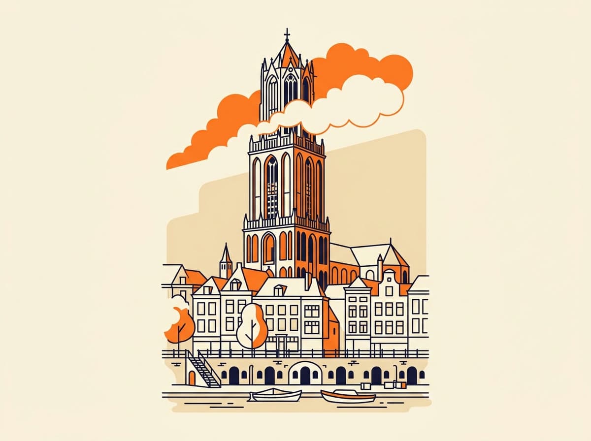 Illustratie van de Utrechtse Domtoren boven de werven