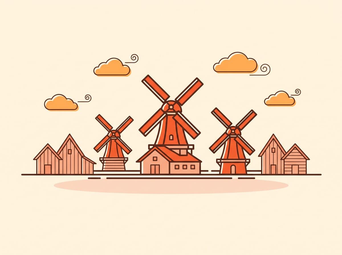 Illustratie van een houten Zaanse molen aan de Zaan bij Zaandam